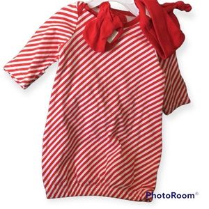 TWO 3 Piece Outfits - Newborn Sleeper Gowns - Red & White Stripes Holiday